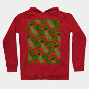 Tropical Leaf Scatter Pattern on Red Hoodie